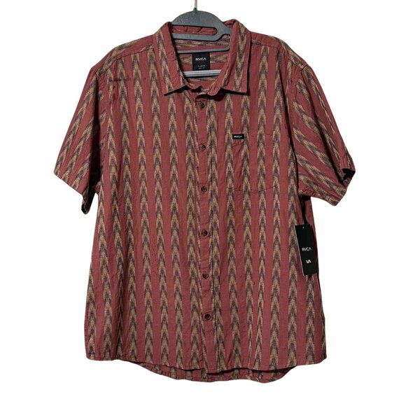 RVCA Upwards Ikat Button-Down Shirt | Size L | Rust Red Geometric | NWT - Picture 1 of 6